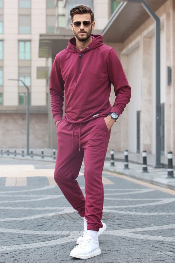 Madmext Madmext Claret Red Hooded Basic Tracksuit Set 5908