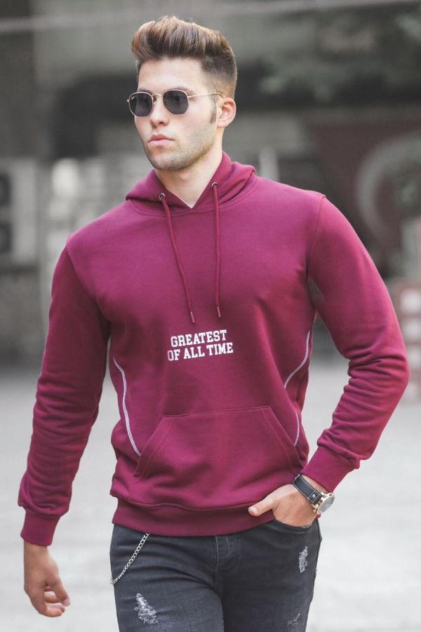Madmext Madmext Claret Red Printed Hooded Sweatshirt 5292