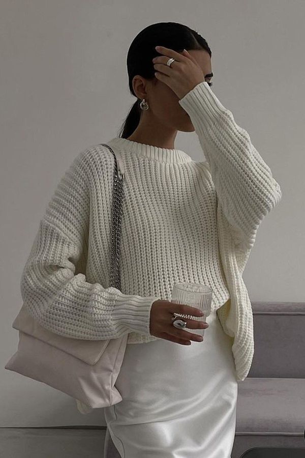 Madmext Madmext Cream Crew Neck Basic Sweater