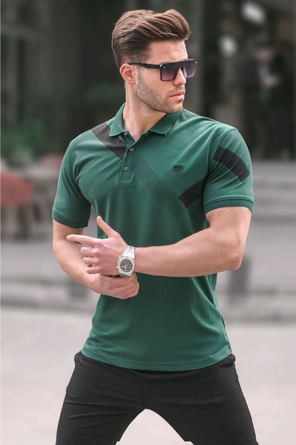 Madmext Madmext Dark Green Patterned Polo Neck Men's T-Shirt 6081