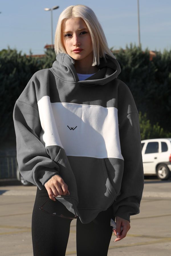 Madmext Madmext Dyed Gray Color Block Collared Sweatshirt