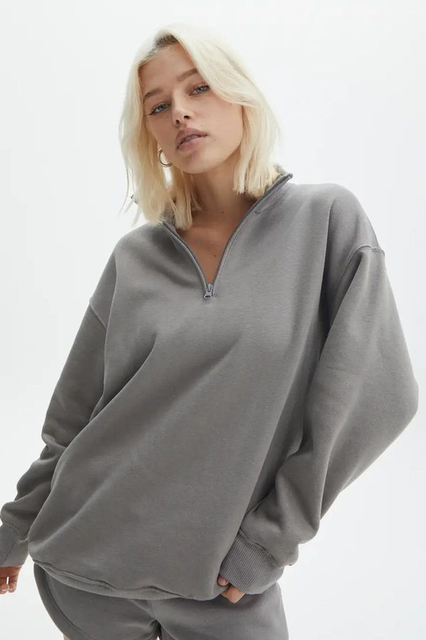 Madmext Madmext Dyed Gray Zipper Detailed Oversize Sweatshirt