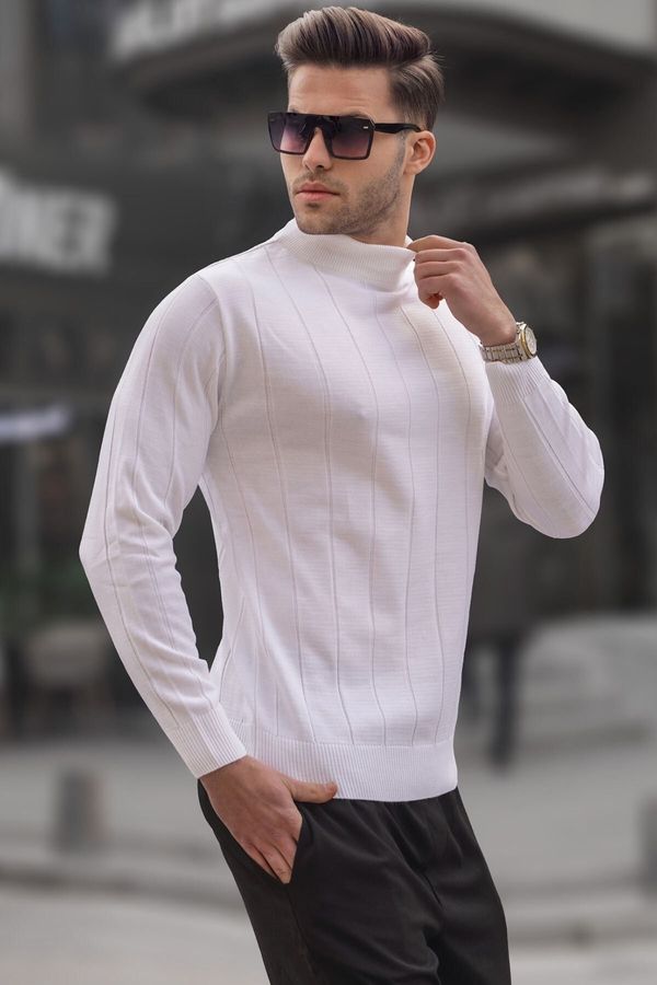 Madmext Madmext Ecru Slim Fit Half Turtleneck Striped Anti-Pilling Men's Knitwear Sweater 6344