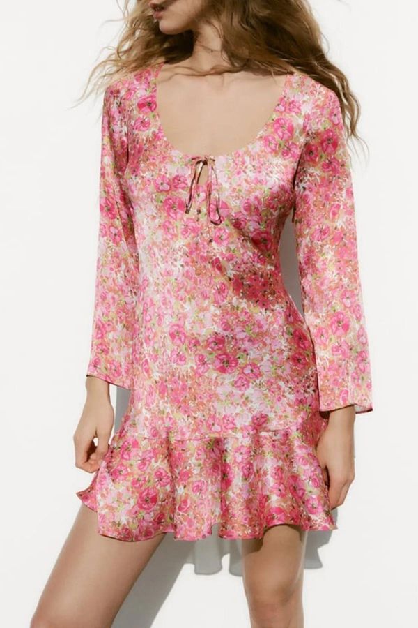 Madmext Madmext Flower Patterned Pink Dress