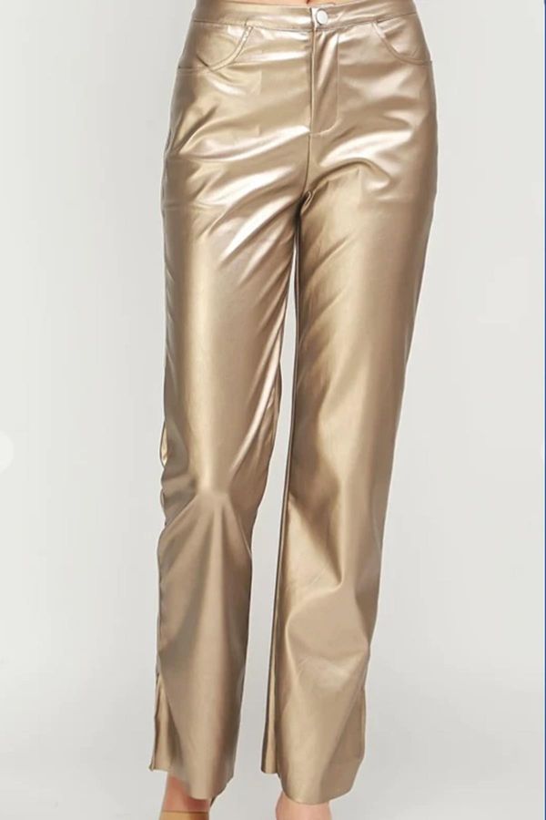 Madmext Madmext Gold Leather Basic Women's Trousers