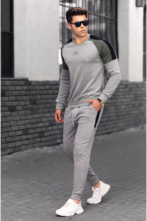 Madmext Madmext Gray Men's Tracksuit With Striped Shoulders 4670