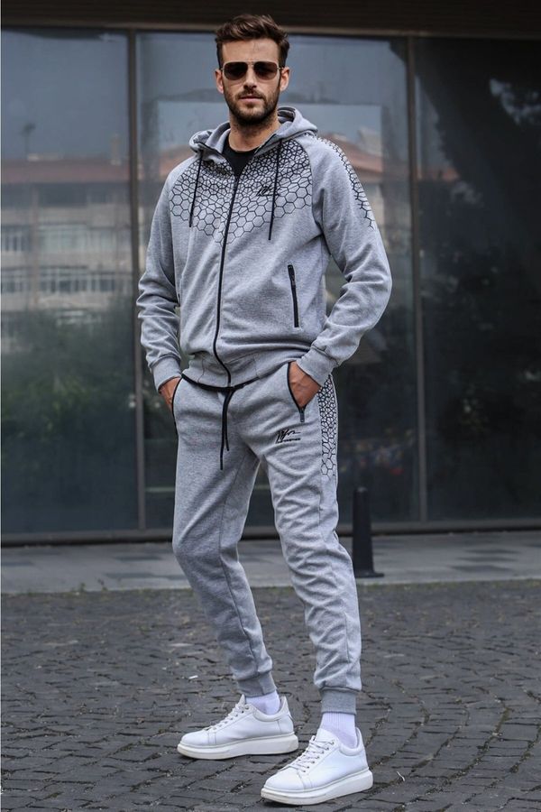 Madmext Madmext Gray Printed Hooded Tracksuit Set 5906
