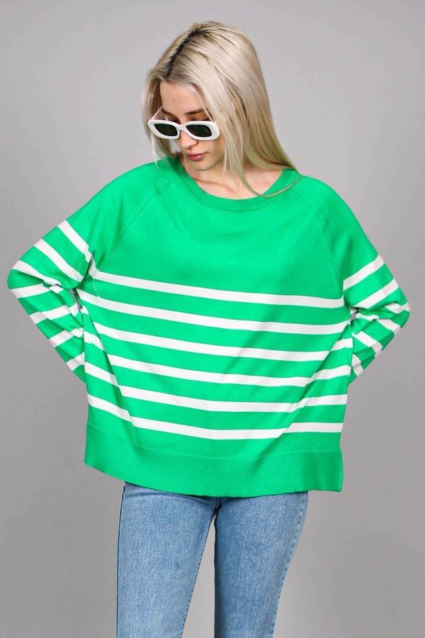 Madmext Madmext Green Crew Neck Striped Knitwear Women's Sweater