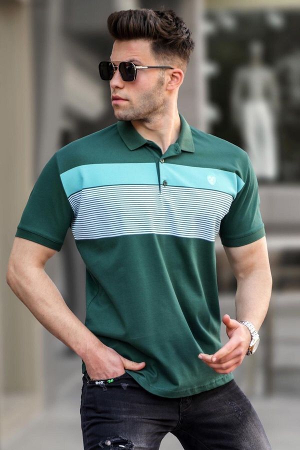 Madmext Madmext Green Striped Polo Neck Men's T-Shirt 5864