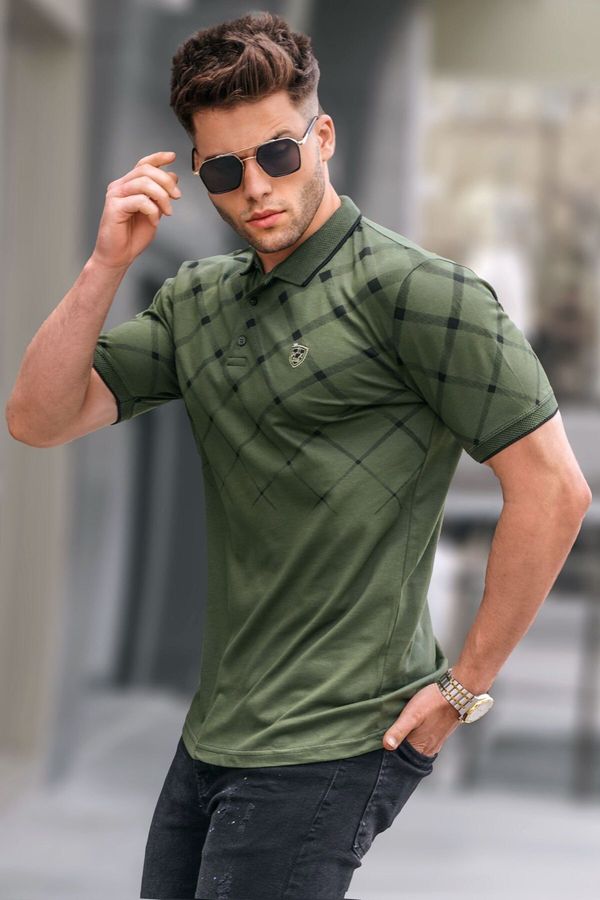 Madmext Madmext Khaki Green Buttoned Polo Collar Men's T-Shirt 5867