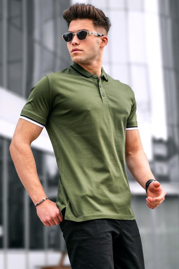 Madmext Madmext Khaki Green Plain Polo Collar Men's T-Shirt