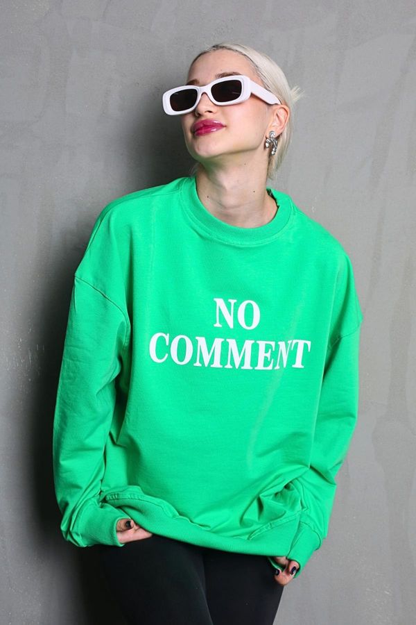 Madmext Madmext Light Green Crew Neck Printed Oversize Women's Sweatshirt