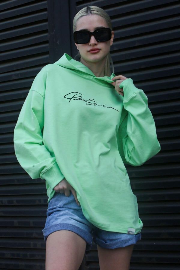 Madmext Madmext Light Green Women's Embroidered Hoodie Sweatshirt