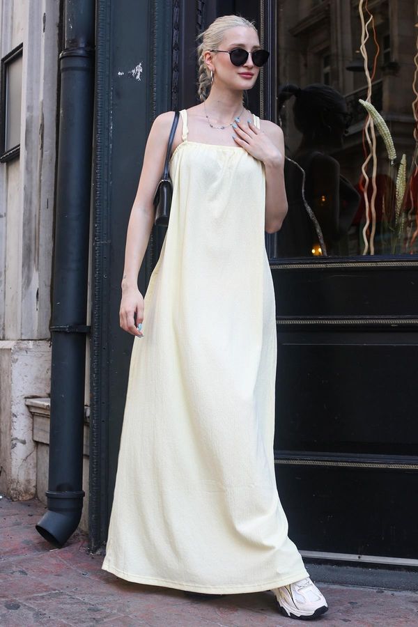 Madmext Madmext Long Loose Yellow Crepe Dress With Straps