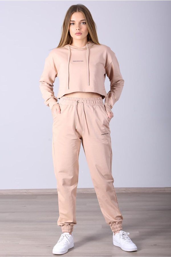 Madmext Madmext Mad Girls Camel Hoodie Women's Tracksuit Set