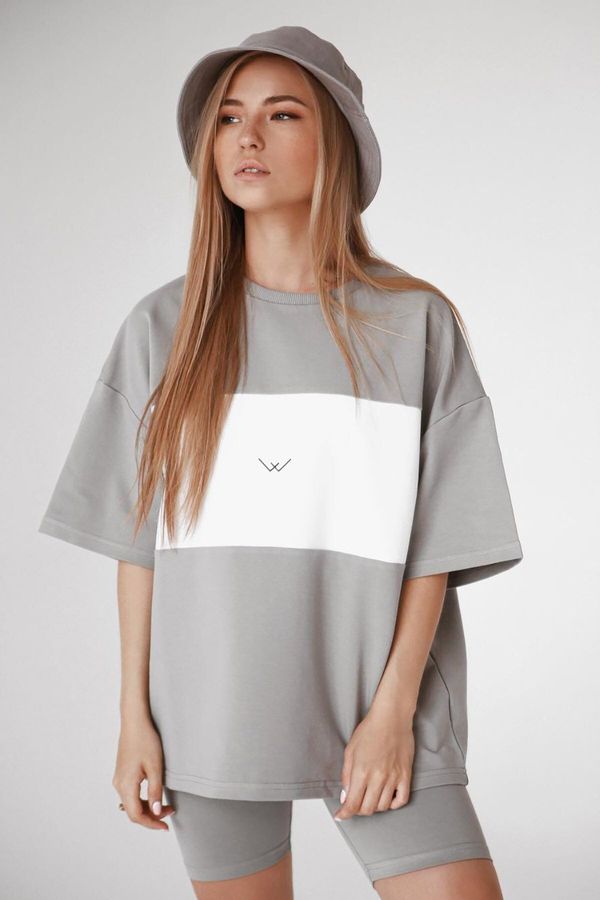 Madmext Madmext Mad Girls Painted Gray Embroidered T-Shirt