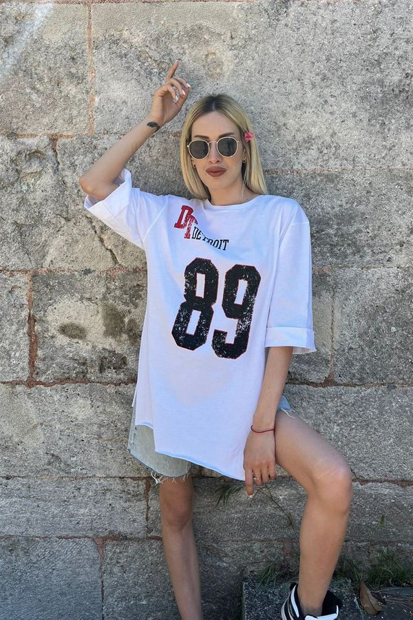 Madmext Madmext Mad Girls White Printed T-Shirt Mg990