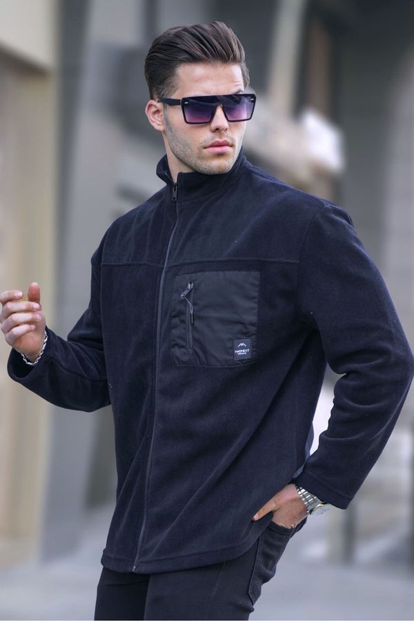 Madmext Madmext Men's Black High Neck Zipper Windproof Outdoor Fleece Sweatshirt 6046
