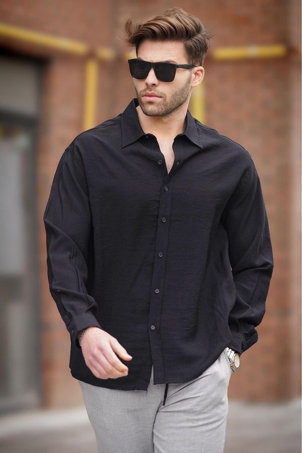 Madmext Madmext Men's Black Long Sleeve Oversize Shirt 6733