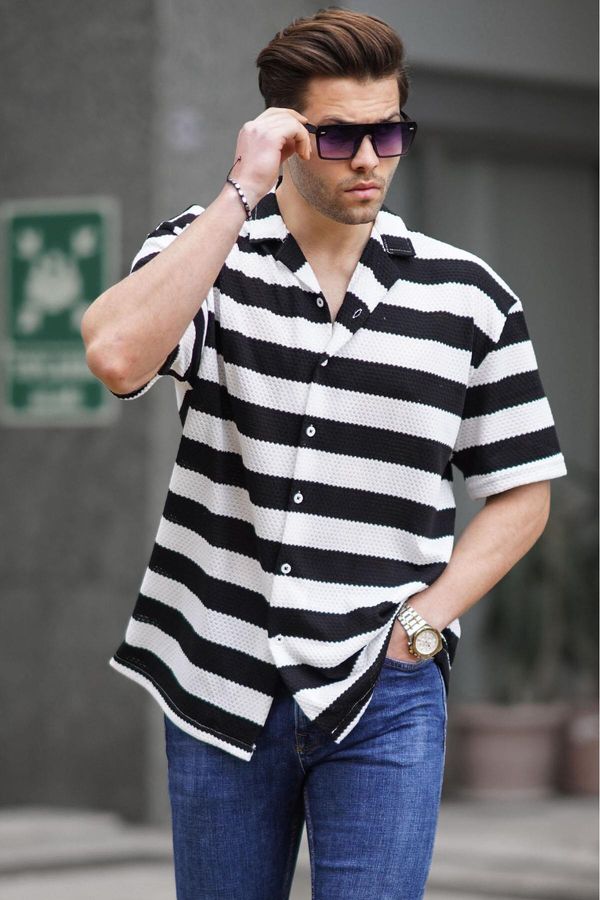 Madmext Madmext Men's Black Striped Short Sleeve Shirt 6730