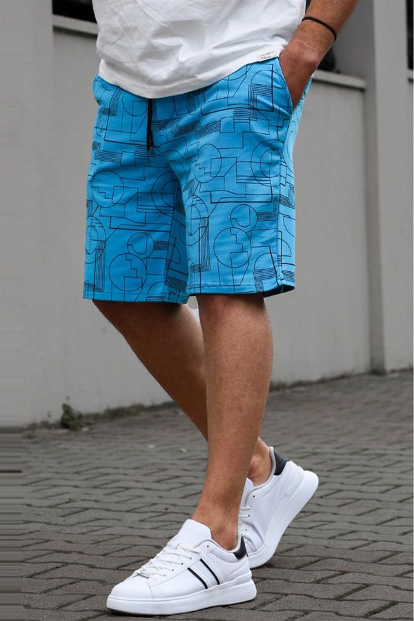Madmext Madmext Men's Blue Patterned Comfort Fit Capri Shorts 5497