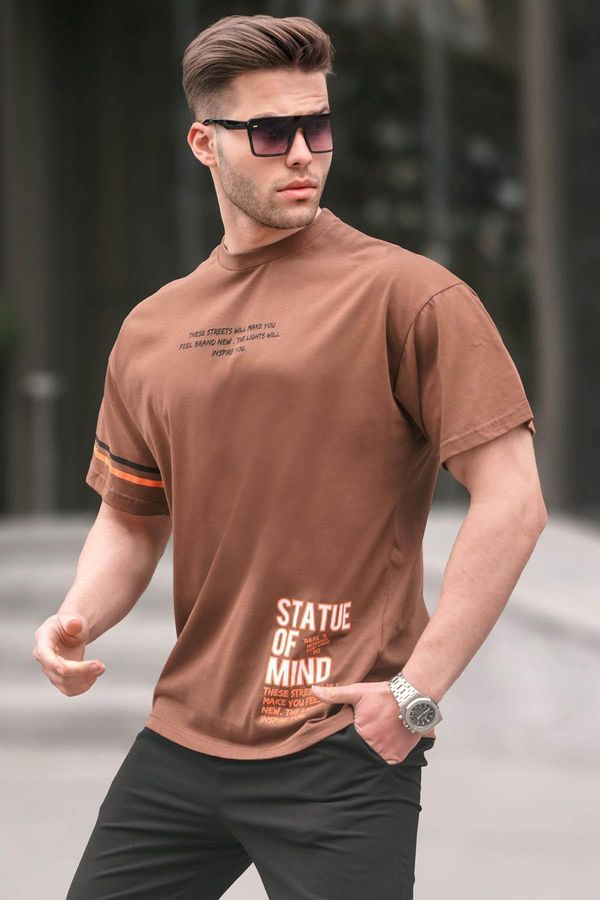 Madmext Madmext Men's Brown Regular Fit Printed T-Shirt 6087