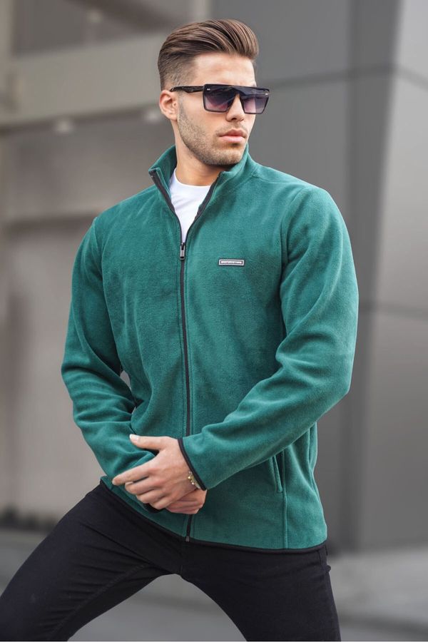 Madmext Madmext Men's Green High Neck Anti-pilling High Neck Zippered Fleece Sweatshirt 6045