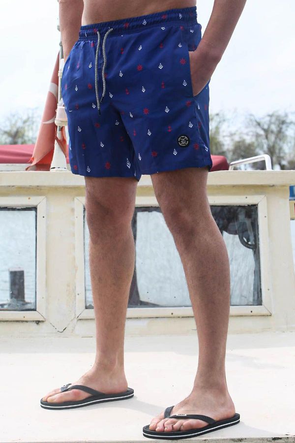 Madmext Madmext Men's Navy Blue Patterned Beach Shorts 6376