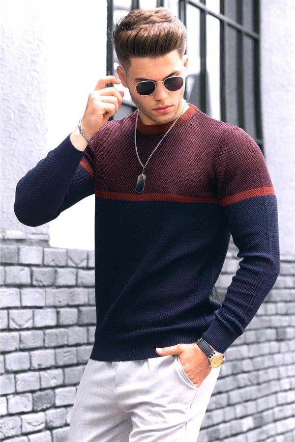 Madmext Madmext Men's Navy Color Block Sweater 4734