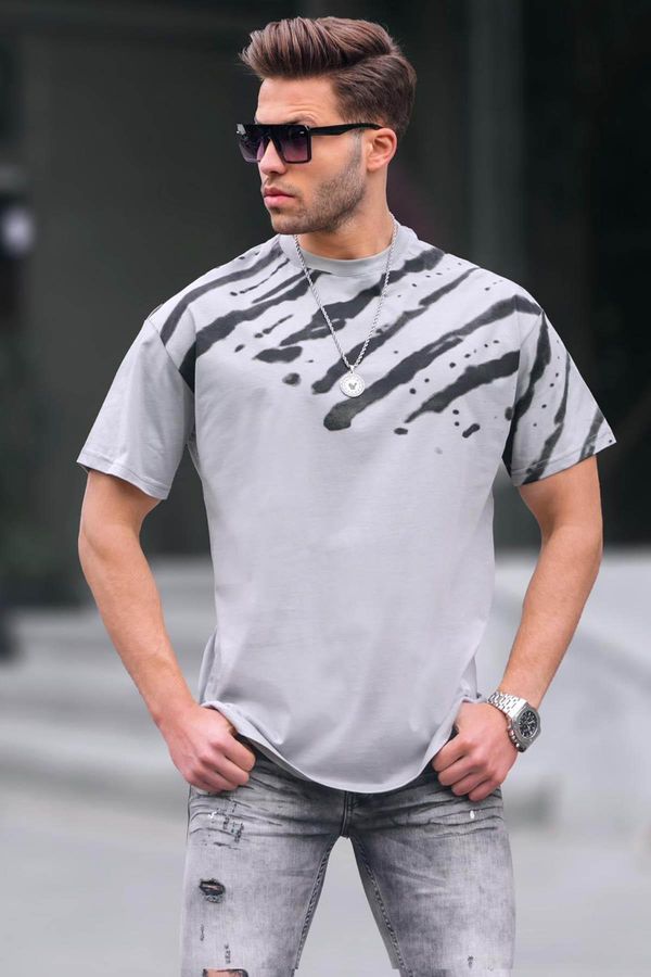 Madmext Madmext Men's Painted Gray Patterned Over Fit T-Shirt 6116