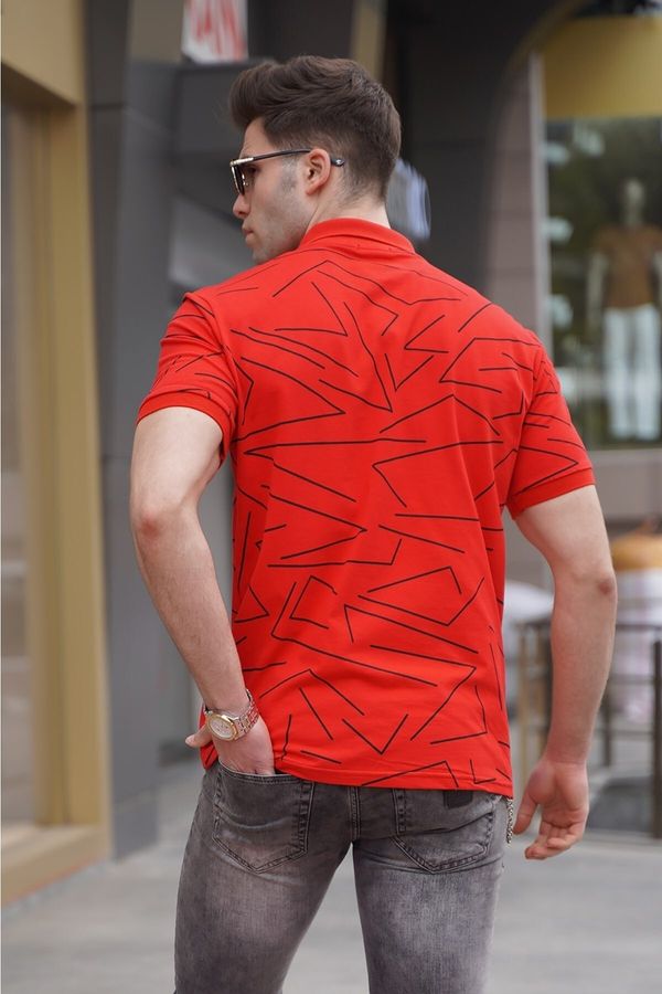 Madmext Madmext Men's Polo Collar Red Patterned T-Shirt 5817