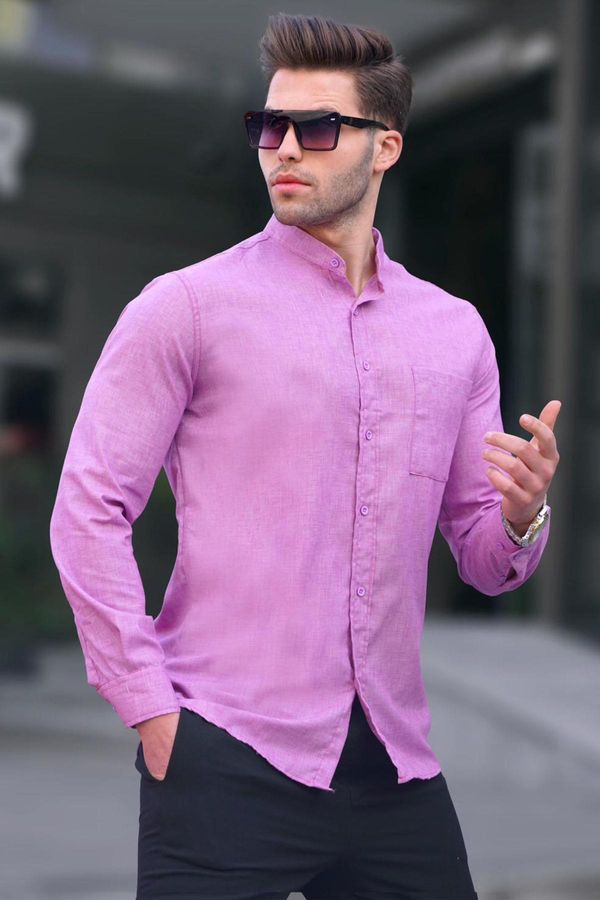 Madmext Madmext Men's Purple Linen Plain Long Sleeve Shirt 5548