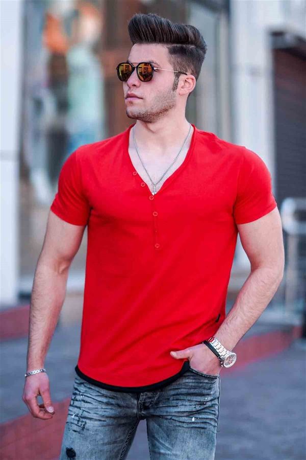 Madmext Madmext Men's Red Buttoned T-Shirt 4490