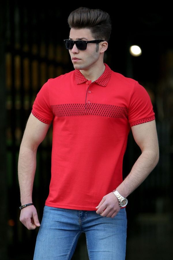 Madmext Madmext Men's Red Patterned Polo Neck T-shirt