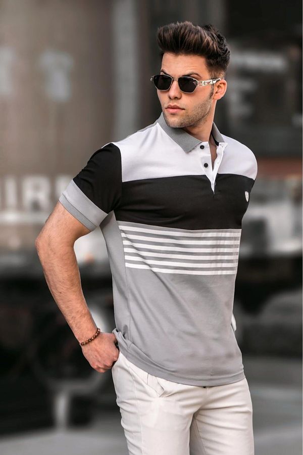 Madmext Madmext Men's Striped Gray Polo Collar T-Shirt 5865