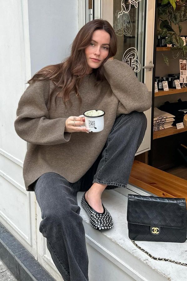 Madmext Madmext Mink Crew Neck Oversize Knitwear Sweater