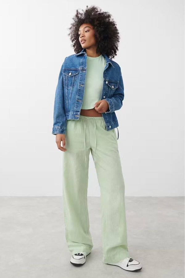 Madmext Madmext Mint Green Elastic Waist Wide Cut Trousers