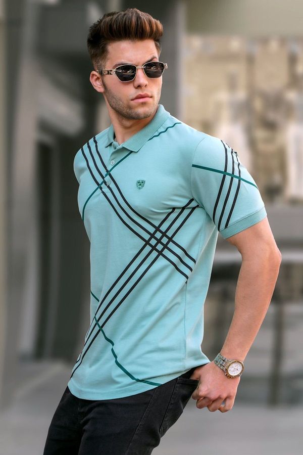 Madmext Madmext Mint Green Patterned Polo Neck T-Shirt 5870