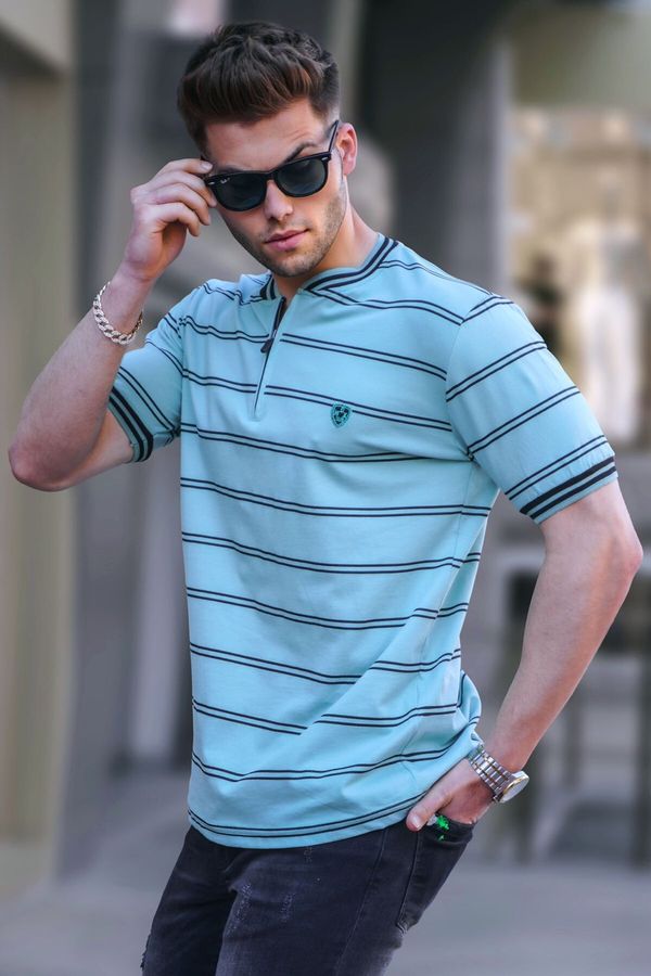 Madmext Madmext Mint Green Striped Polo Men's T-Shirt 5874