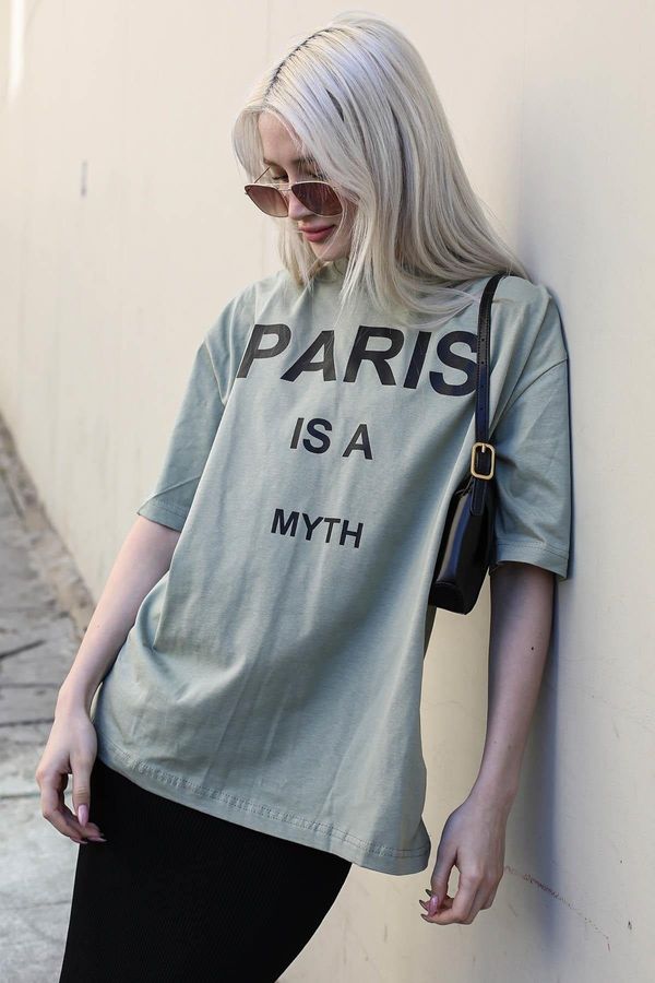 Madmext Madmext Mint Green Women's Paris Printed T-Shirt