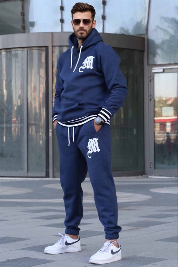 Madmext Madmext Navy Blue Printed Hoodie and Tracksuit Set 5909