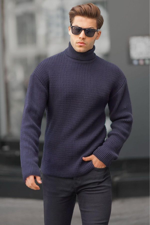 Madmext Madmext Navy Blue Turtleneck Knitted Sweater 6858