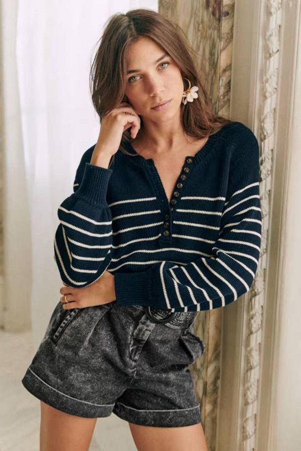 Madmext Madmext Navy Blue Turtleneck Striped Knitwear Sweater