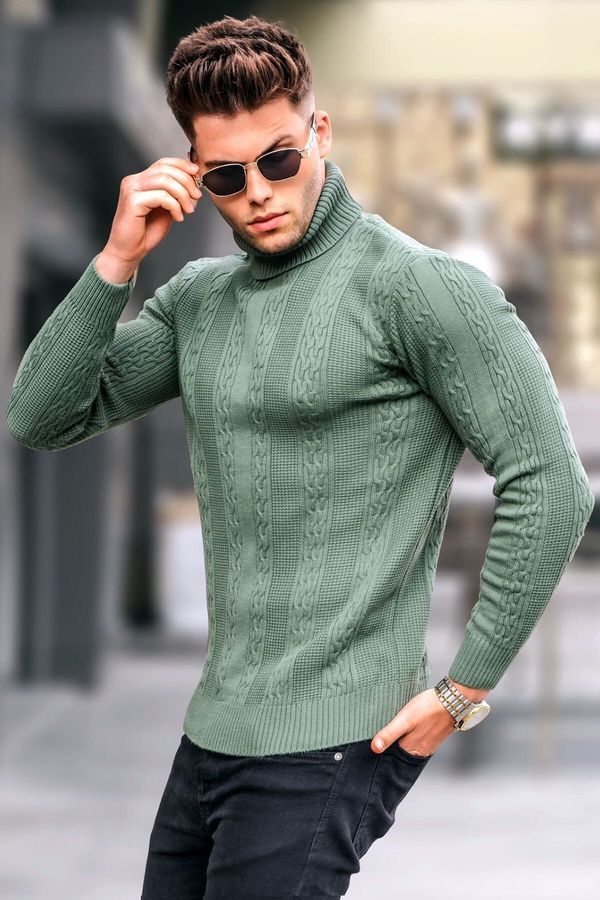 Madmext Madmext Oil Green Patterned Turtleneck Knitwear Sweater 5769