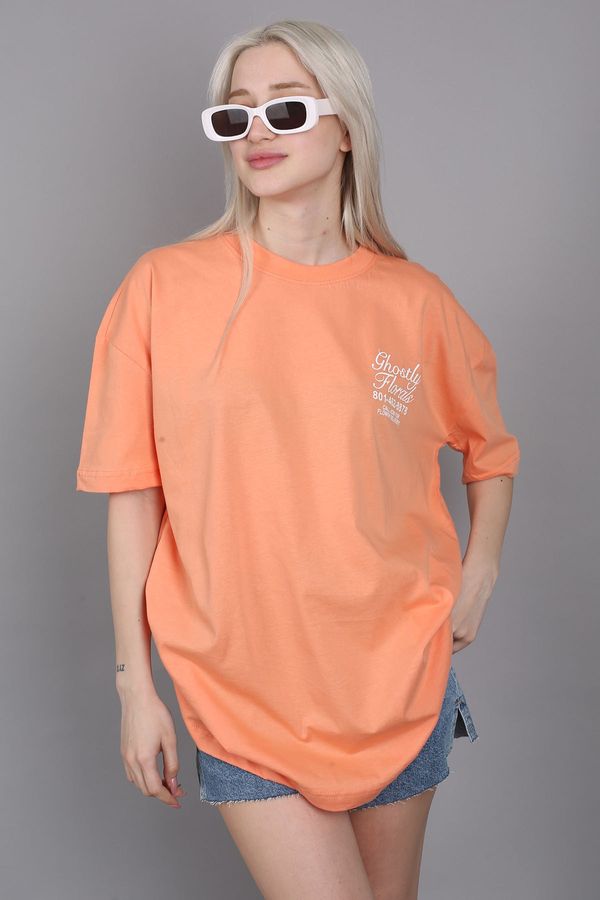 Madmext Madmext Orange Printed Oversized T-Shirt