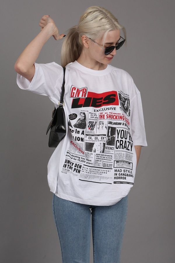 Madmext Madmext Oversized Women's T-Shirt with a White Back Printed