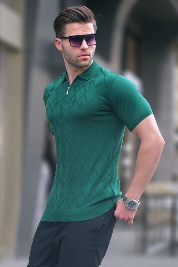 Madmext Madmext Patterned Knitwear Green Polo Neck T-Shirt 6357