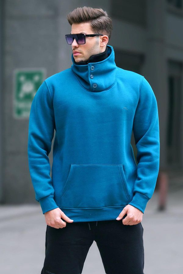 Madmext Madmext Petrol Blue Collar Detailed Men's Sweatshirt 4411