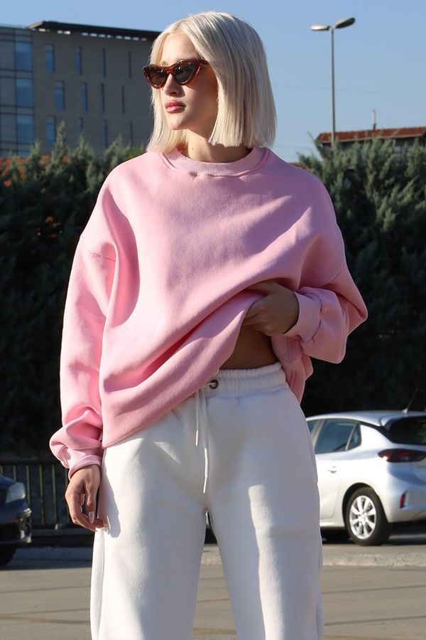 Madmext Madmext Pink Crew Neck Basic Sweatshirt