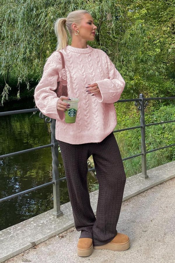 Madmext Madmext Pink Crew Neck Knitted Knitwear Sweater